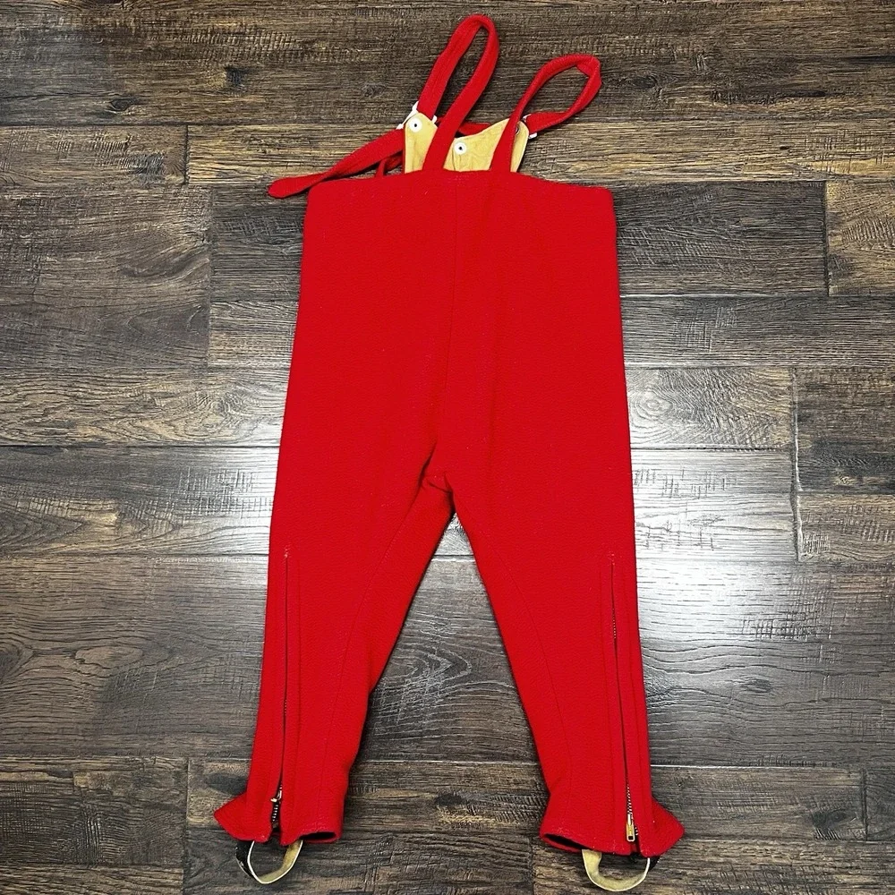 Vintage Suspender Pants Red Wool Leather Stirrups Boys Girls 2-3 Snow Riding 50s